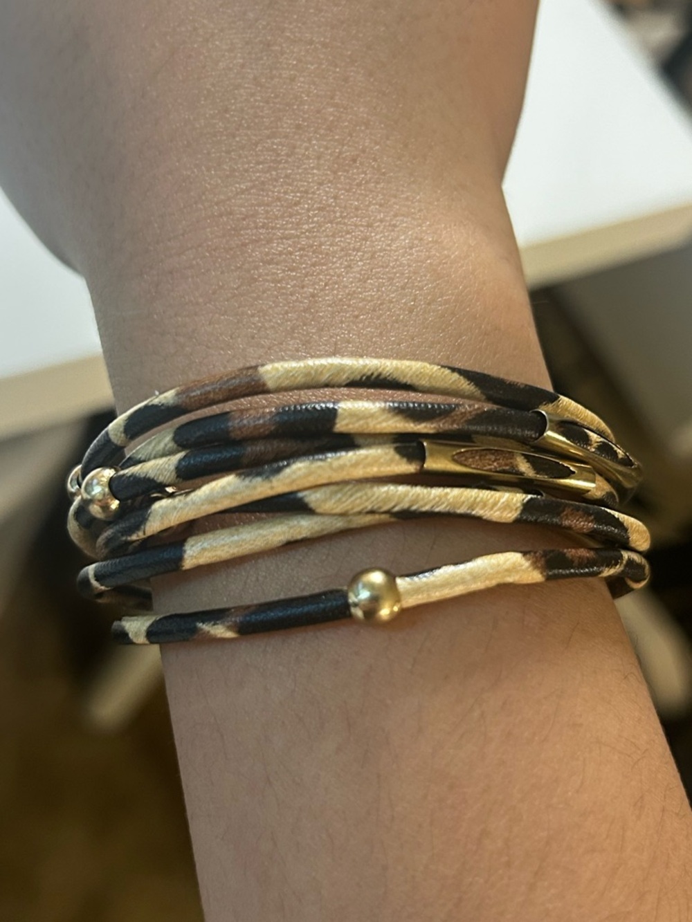 Leopard Print Multi Strand Wrap Bracelet Gold Clasp Statement